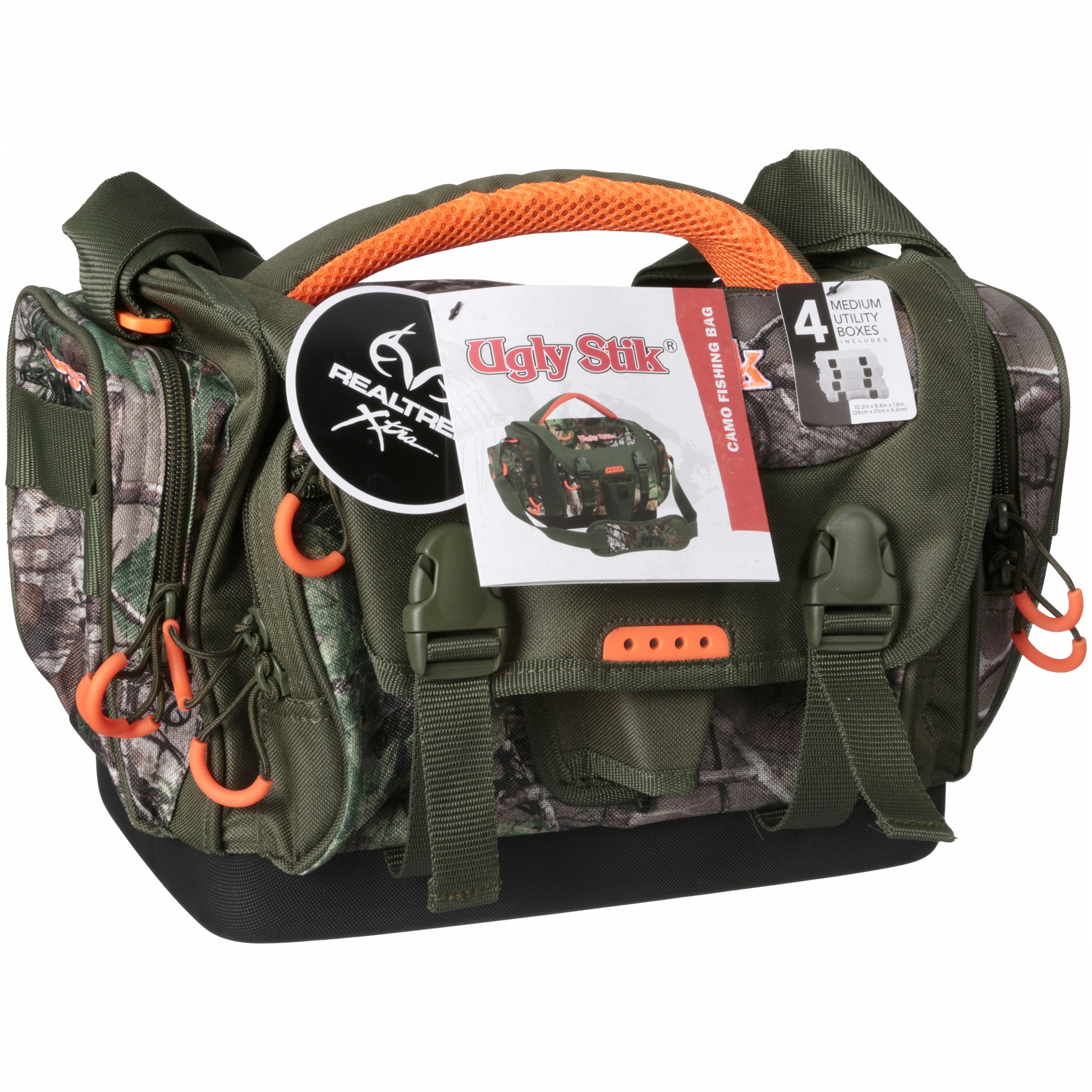 Ugly Stik Fishing Tackle Bag with Four Medium Lure Box Storage, Realtree  Camo, Polyester
