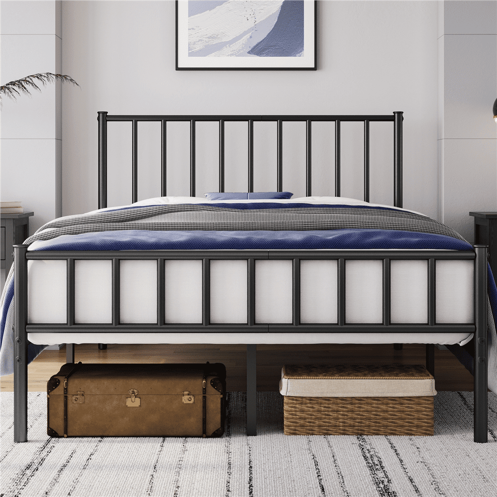 Renwick Full Size Metal Platform Bed with Headboard, Black