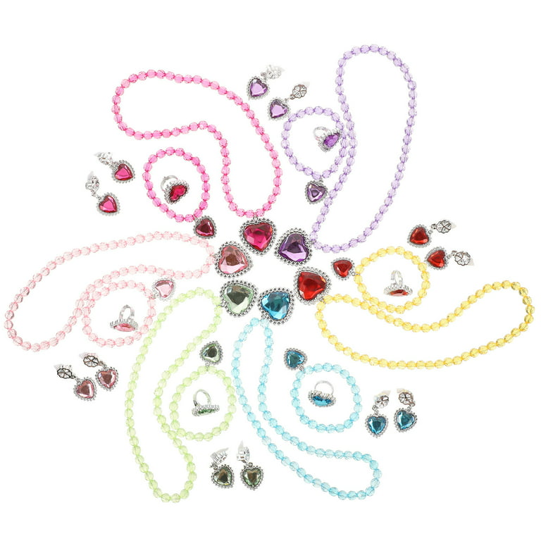 Frcolor 6 Sets Kids Dress Up Jewelry Necklaces Earrings Rings Bracelets Little Girls Jewelry, Girl's, Size: 24.5X3.3CM, Grey Type
