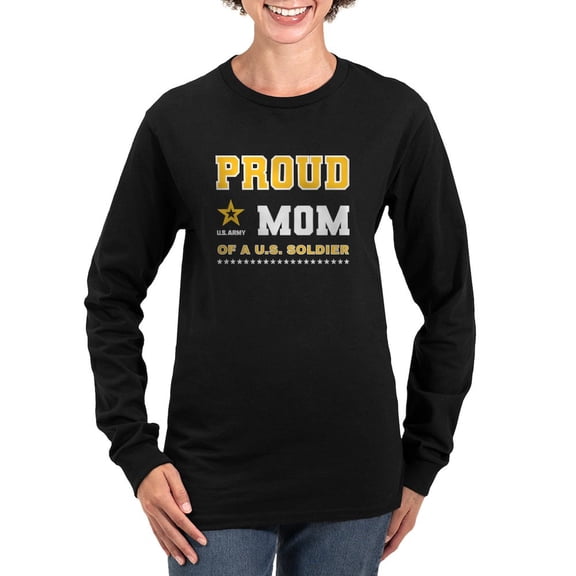CafePress - Proud Mom Of A Soldier White And Gold Long Sleeve T Shirt - Women's Long Sleeve Graphic Tee Casual Fit