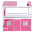 thumbnail image 4 of Bellemave House Bunk Bed with Tent, Wood Full Over Full Bunk Beds with Windows and Sills, Curtains Bunk Beds for Teen (Pink+White), 4 of 9