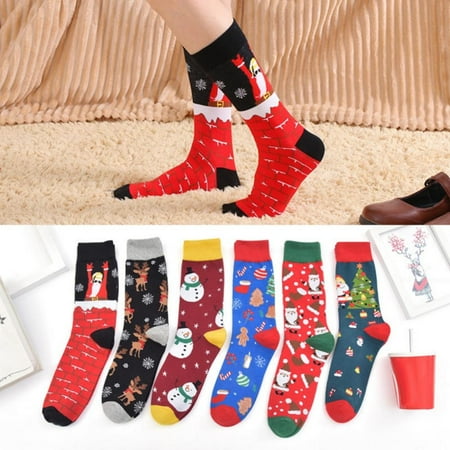 

A pair Autumn And Winter Christmas Cartoon Men And Women In Tube Cotton Socks Warm Comfy Holiday Old Man Snowman Elk Warm Crew Socks One size