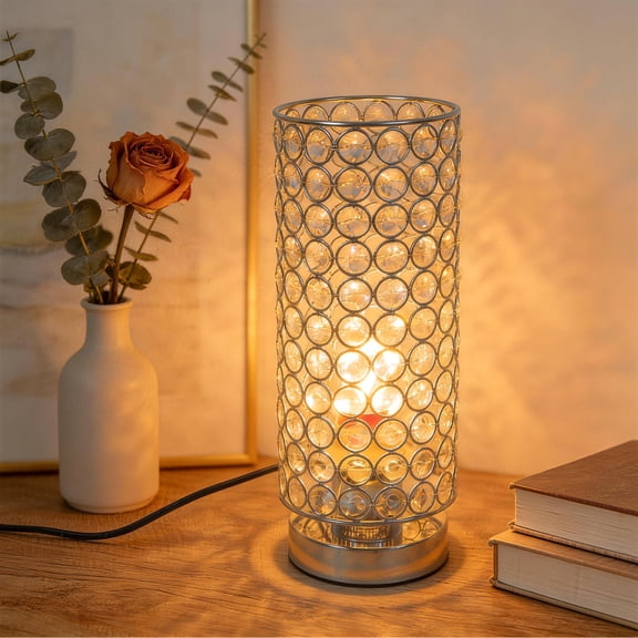 YUWENUS Crystal Table Lamp for bedroom, 3 Color Temperatures Bedside Lamp, Modern Nightstand Lighting for Bedroom Living Room