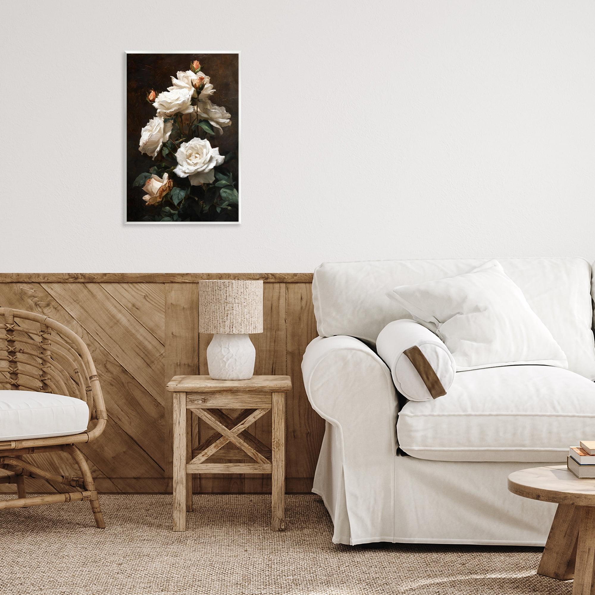 Stupell Industries Tower of White Roses Wall Plaque Art, design by Petal Prints Design