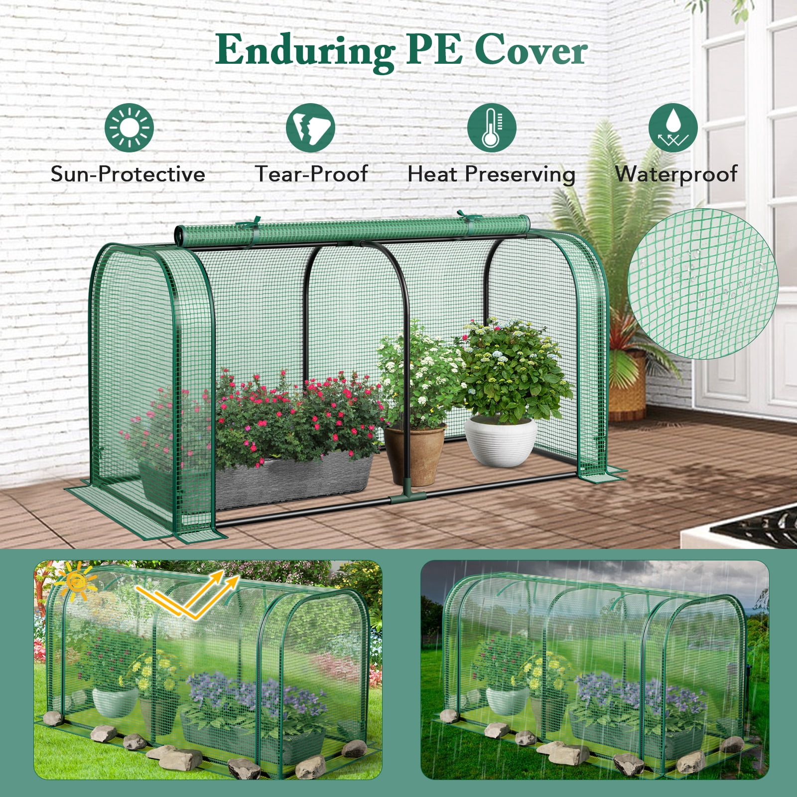 Topbuy Raised Garden Bed with Greenhouse Waterproof Sun-Protective Green Hot House Green+Grey