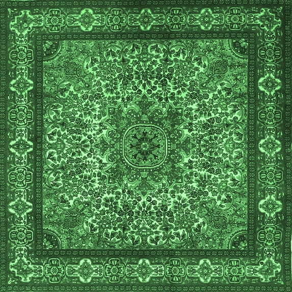 Ahgly Company Indoor Square Persian Emerald Green Traditional Area Rugs, 4' Square