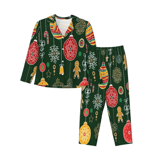 Balery Christmas Conjunto de Pijama con Estampado para Mujer, Conjunto de Dos Piezas con Manga Larga, Ropa de Dormir Suave con Bolsillos, Pijamas Cómodos-XX-Large