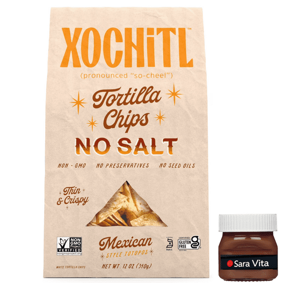 Xochitl No Salt White Corn Tortilla Chips, 12 oz Paper Bag