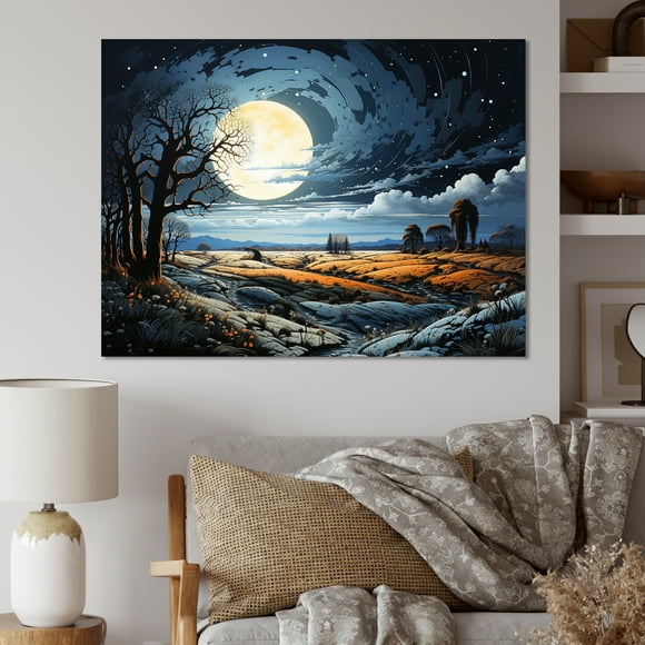 Designart Storms Oversized Wall art decor, Storms Wall Art, Stormy Encounter Amidst the Pastoral Landscape , Blue Traditional Canvas wall art, 32x24 inches