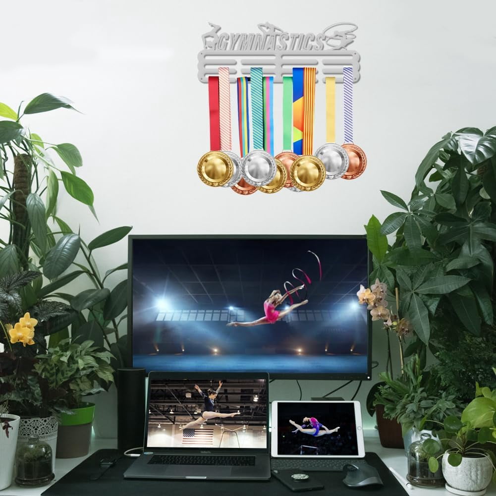 Gymnastics Medal Holder Sport Display Rhythmic Gymnastics Hanger Medal Trophy Display Rack Rope Gymnastics Awards Metal Lanyard Sturdy Over 60 Medals
