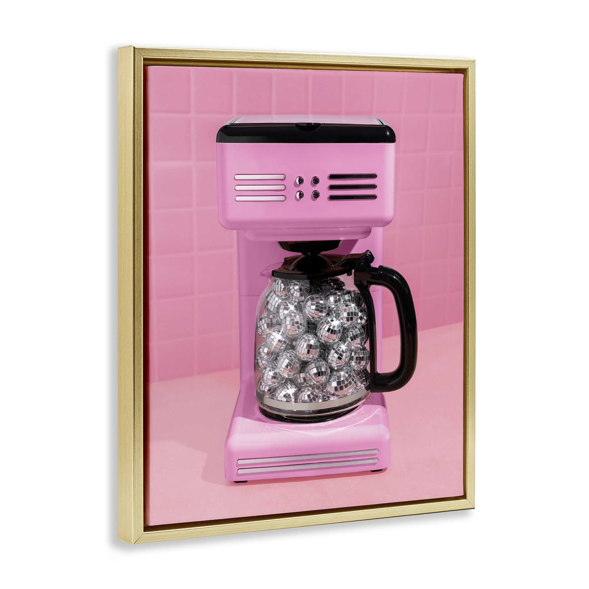 Stupell Industries Disco Coffee Over Pink Gold Framed Floater Canvas Wall Art, design by LISH Creative