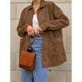 thumbnail image 4 of Faux Suede Jacket Women Fall Fashion Leather Jackets Long Sleeve Button Down Winter Coats Shackets Outerwear Brown L, 4 of 10