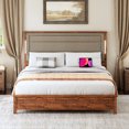 thumbnail image 3 of King Size Bed Frame with Dark Gray Linen Upholstered Headboard,King Bed Frame with Charging Station and LED Lights,Bed Frame with Wooden Slats,No Box Spring Needed, 3 of 9