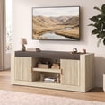 thumbnail image 4 of Bestier 59" TV Stand for TVs up to 65 Inch, Mid Century Modern Entertainment Center with Vertical Fluted Doors, Thick Panel Design, Storage Cabinets, Open and Adjustable Shelves for Living Room,Oak, 4 of 9