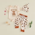 thumbnail image 4 of CAUYDY Preemie Clothes Fall Newborn Boys Outfits Romper + Pants + Hat 3 Pieces Layette Set Gift for Baby 0 3 6 9 12 18 Months (Sizes 6-12 Months,Beige), 4 of 9