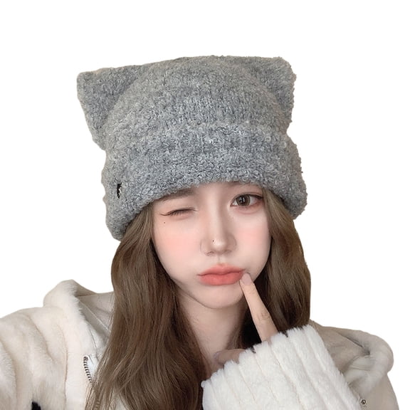 Hat for Women Winter Hat Women Winter Cat Ears Hats Soft Slouchy Striped Knitted Hat Trendy Warm Crochet Braided Knitted Hats
