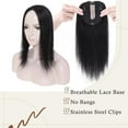 thumbnail image 3 of MY-LADY Clip In Remy Topper Hairpiece Human Hair Clip On Toupee Wispy Bangs For Women Middle Part With Hair Loss Thinning Hair #01 Jet Black, 3 of 8