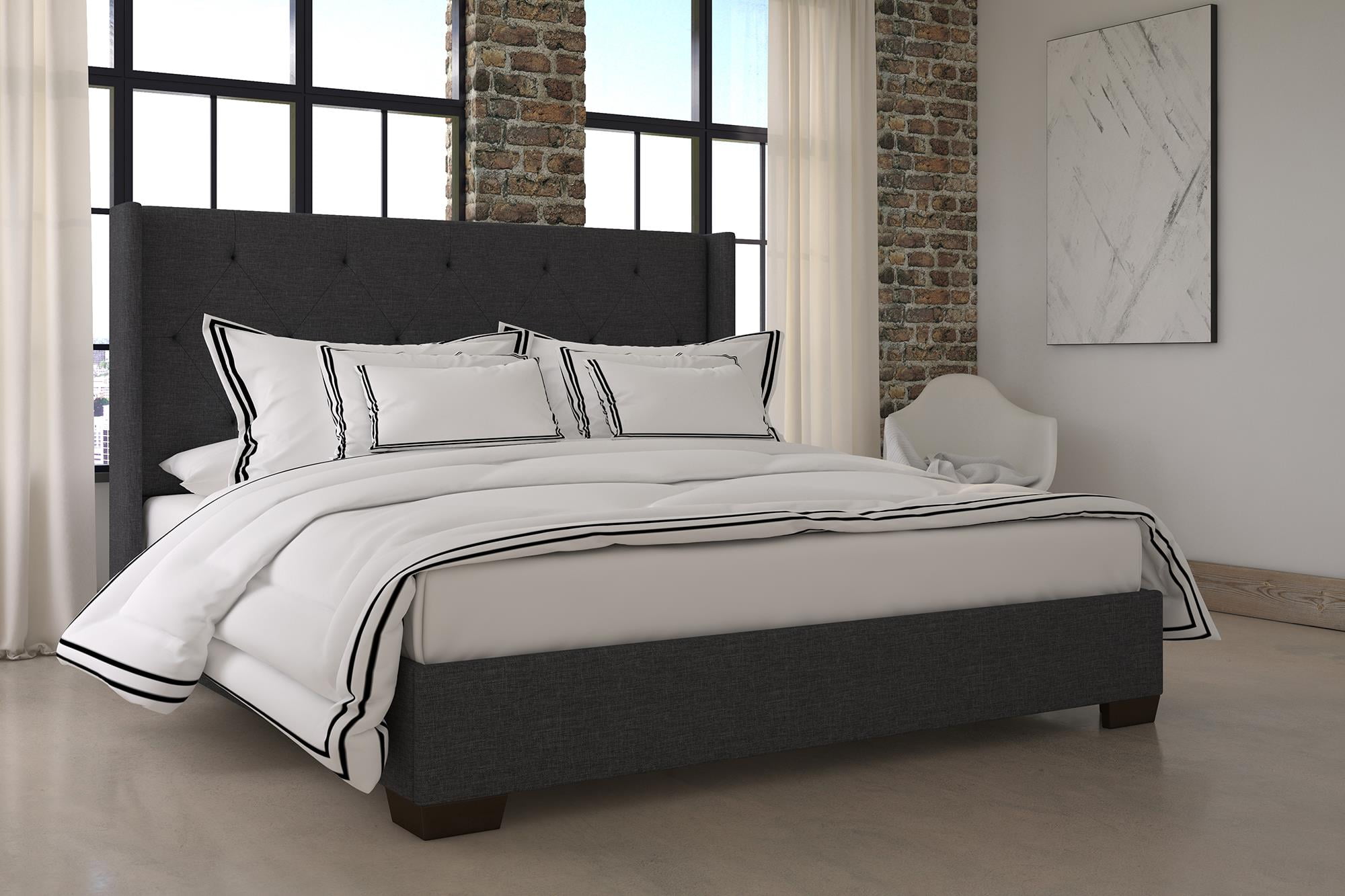 DHP Eden Wingback Upholstered Platform Bed, Grey Linen ...