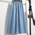thumbnail image 3 of Women's Tennis Skirts Summer Button Elastic Waist Denim Skirt with Pleated Midi Length Practical Pockets for Everyday Casual Wear Blue L, 3 of 5