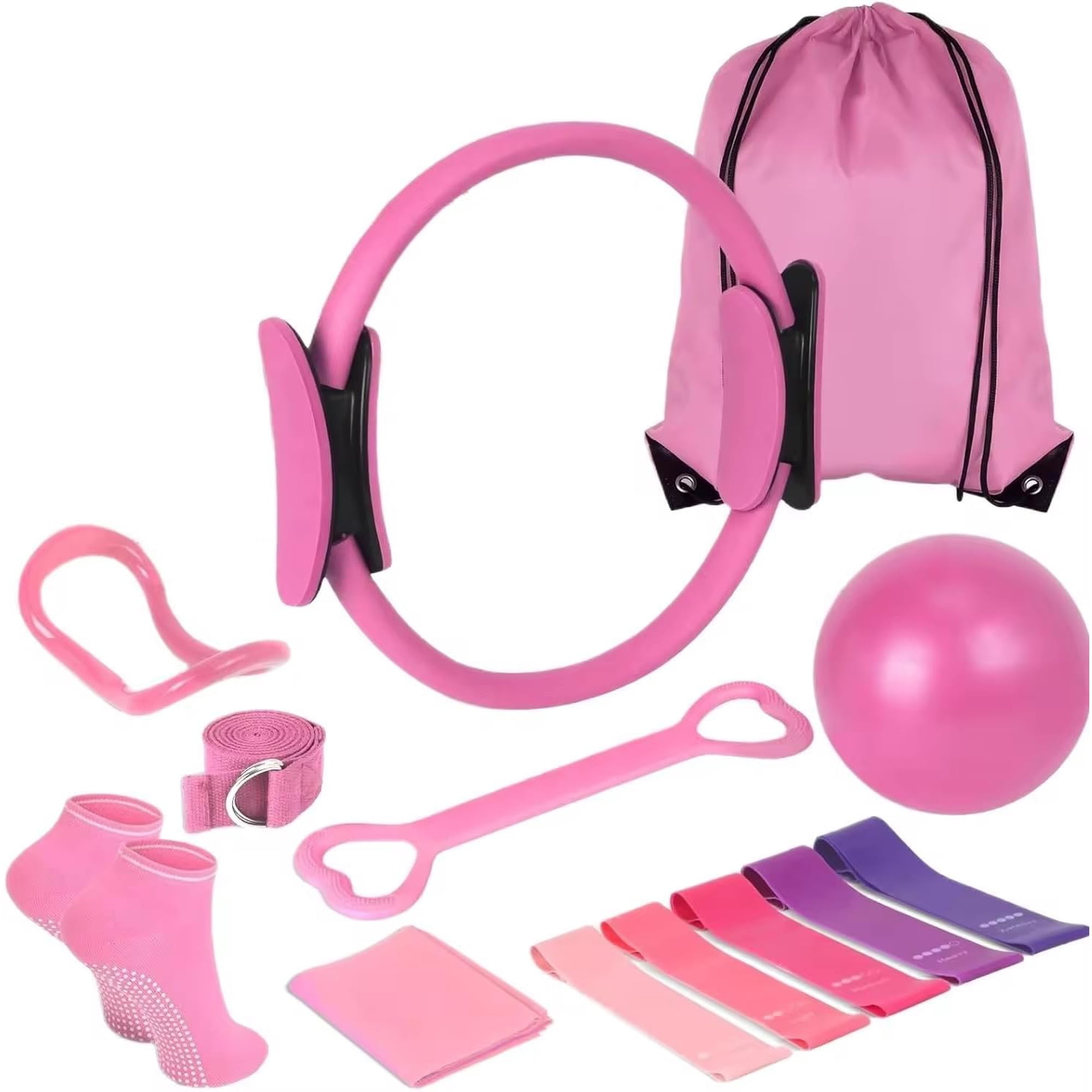 TYPPKMM Yoga and Pilates Set with Ball, Full Body, Pink