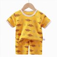thumbnail image 4 of KPOPLK Toddler Baby Boy Outfits 2Pcs Summer Set Short Sleeve Pattern Tee T-Shirt and Casual Pull-on Shorts Clothes 3-36M Size 8-9 Years,Yellow, 4 of 4