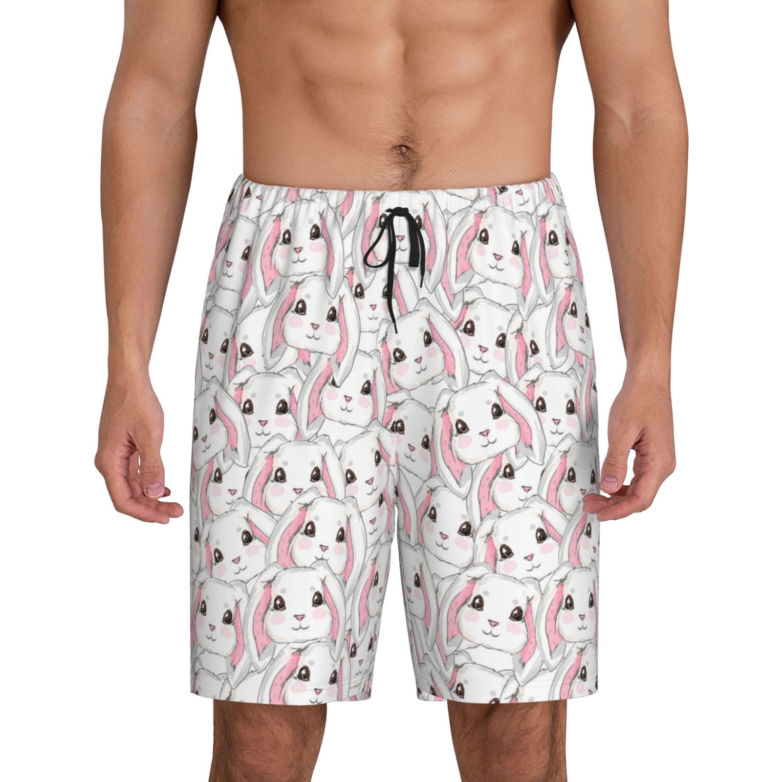 Saiise Cute Rabbit Print Mens Pajama Shorts Drawstring Elastic Waistband Sleep Shorts Soft Comfy Lounge Pants with Pockets-3X-Large