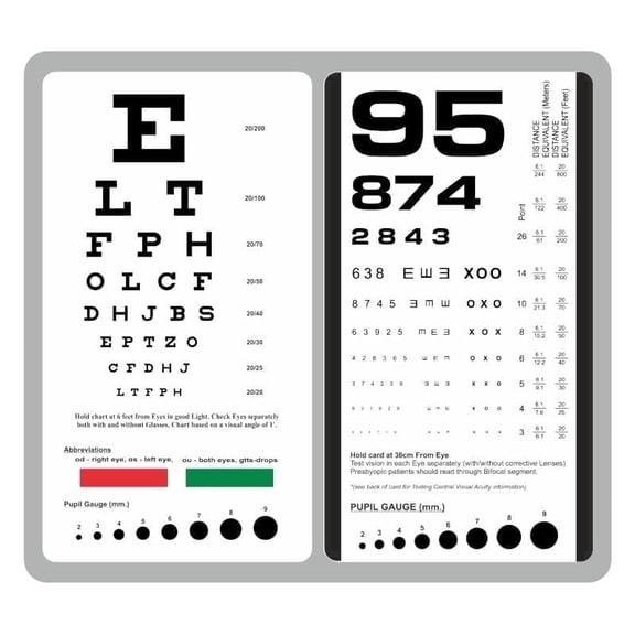 Snellen and Rosenbaum Pocket Eye Chart - Pack of 2 Cards