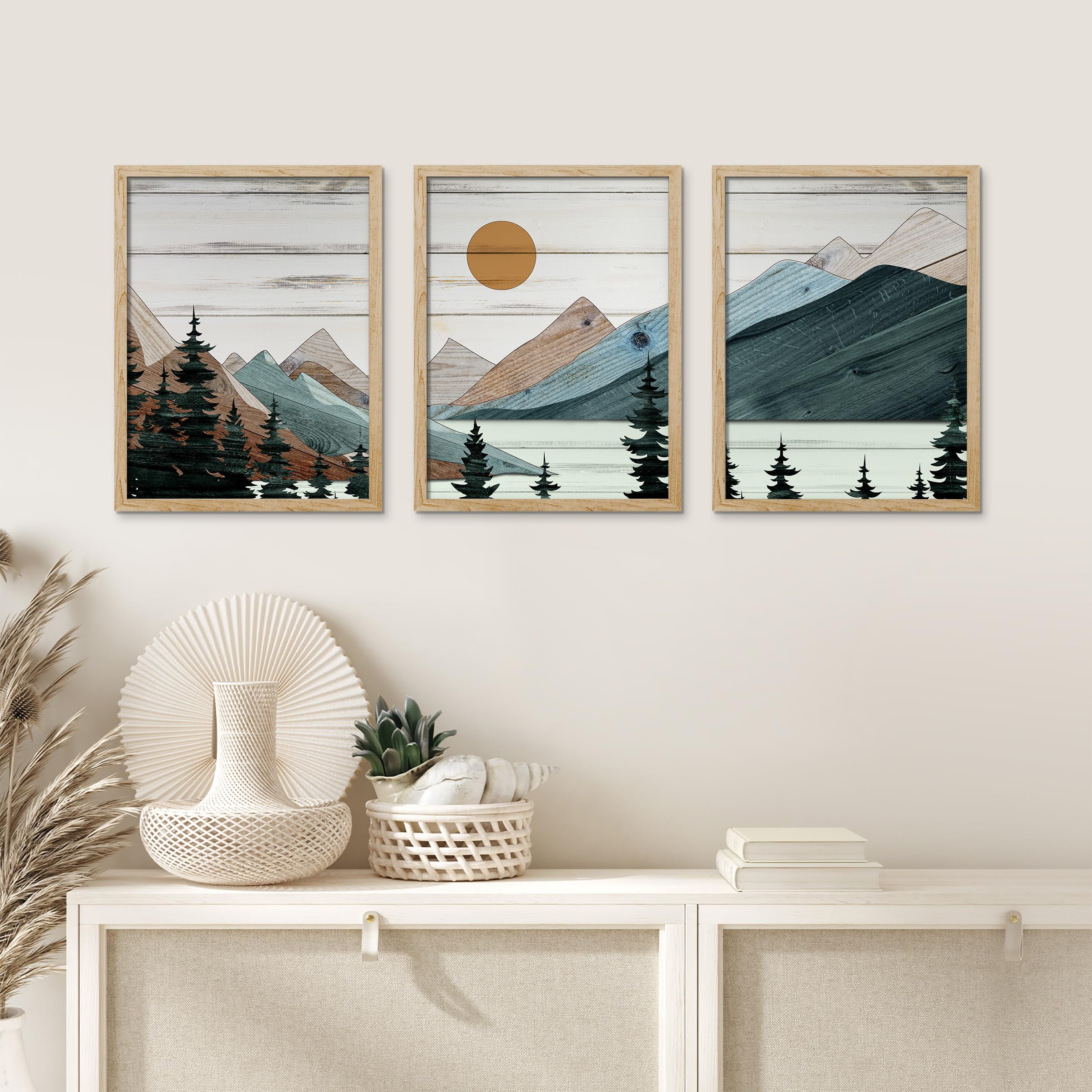 PixonSign Framed Canvas Print Wall Art Set - Rustic Wooden