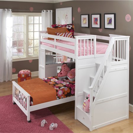 Hillsdale NE Kids School House Stair Loft with Desk End and Twin Lower Bed