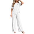 thumbnail image 3 of AnuYalue 2 Piece Pajama Sets for Women Dressy Casual Short Sleeve Tops Wide Leg Pants Loungewear Set Solid Travel Outfits, 3 of 8