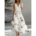 thumbnail image 3 of Patchwork V-Neck Sleeveless Waist Cinched Elegant Midi Dress, Suitable For Work & Vacation, 3 of 4