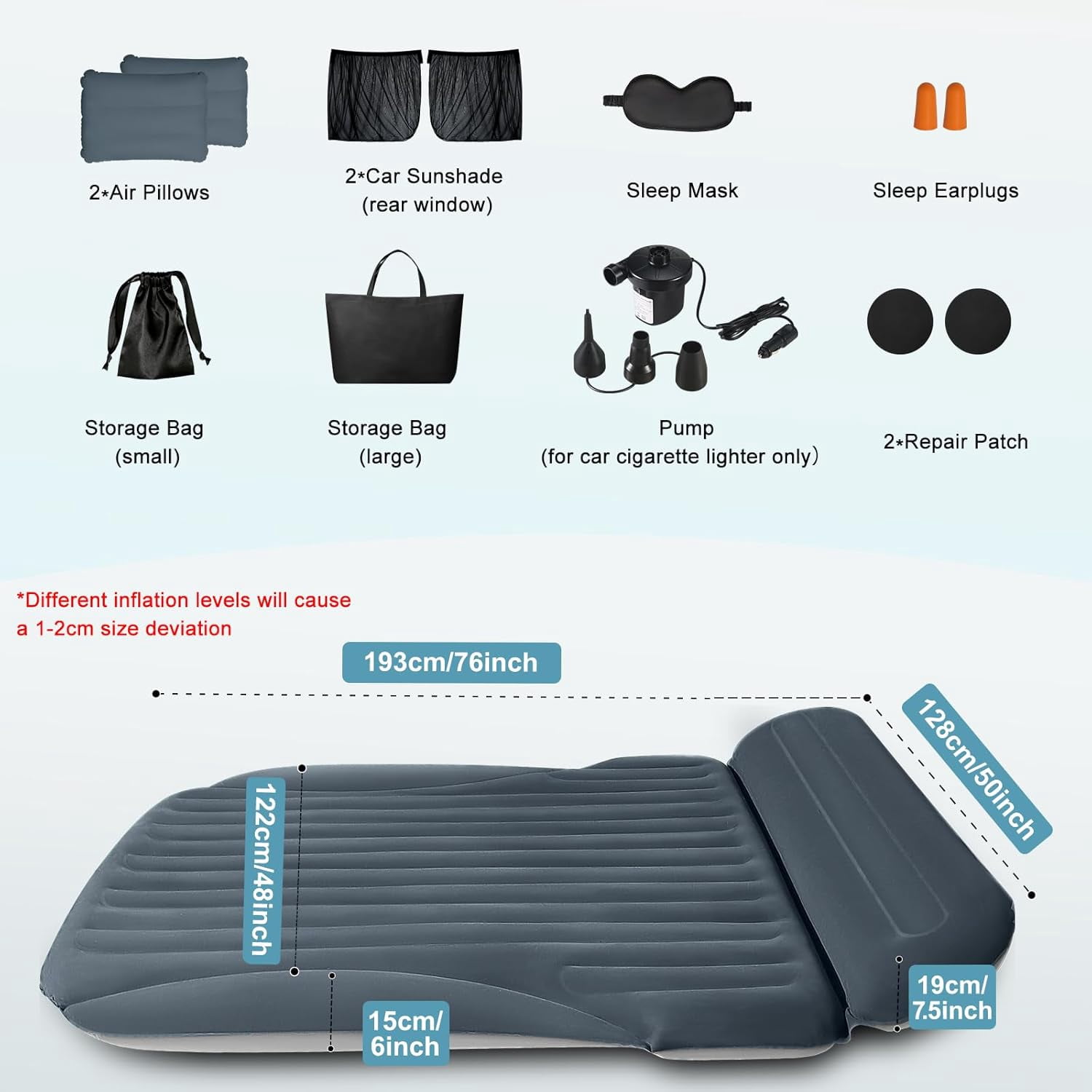 Air Mattress, Double-Sided Thick Flocked Car Air Mattress with Built-in Pump & Pillow, Complete Sleeping Accessories for Auto Camping & Road Trips