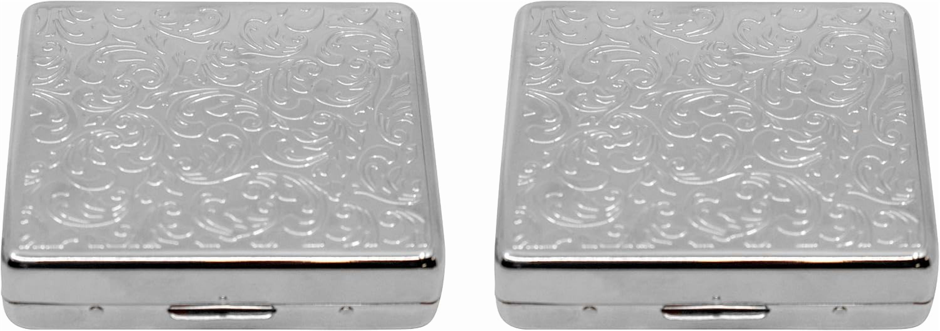 Set of 2 Metal-Plated Weekly (7-Day) Pill Box Case & Portable Medicine Organizer (Silver Victorian)