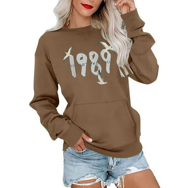 Chandails à Capuchon Chandail Taylor Mode Femmes 1989 Imprimé Col Rond Chandail en Molleton Ajusté Chandail Manches Longues Chemises d'Entraînement Blouse Ample