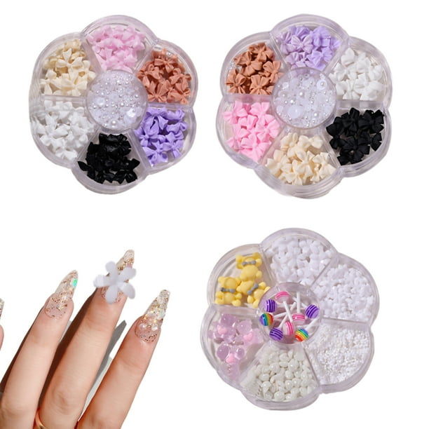 3 cajas mezcladas de cuentas de lazo para decoración de uñas, parte trasera plana, diamantes de imitación de resina, decoraciones para uñas, diseños de manicura, accesorio de joyería DIY