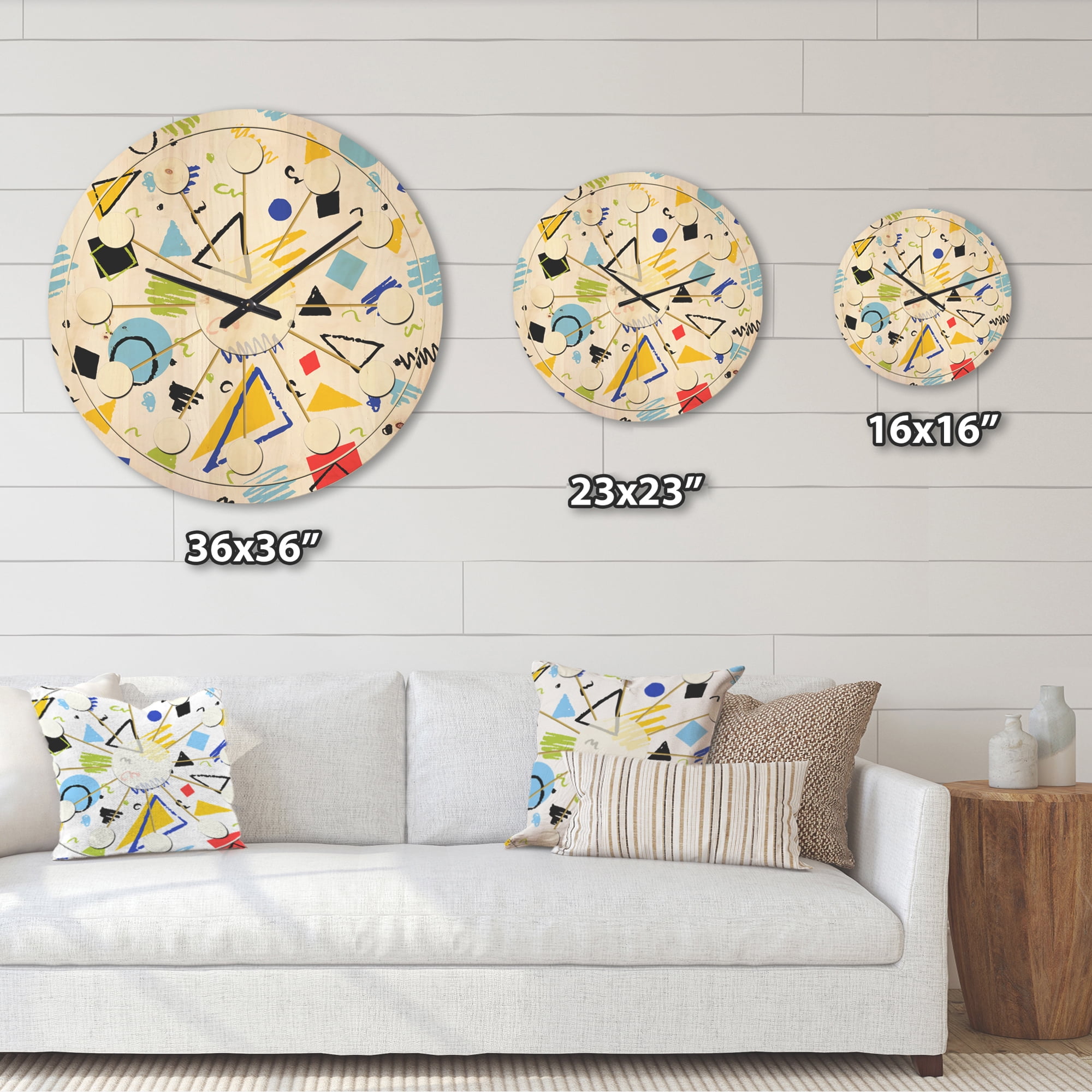 Designart 'Retro Geometric Design III' Mid-Century Modern Wood Wall Clock