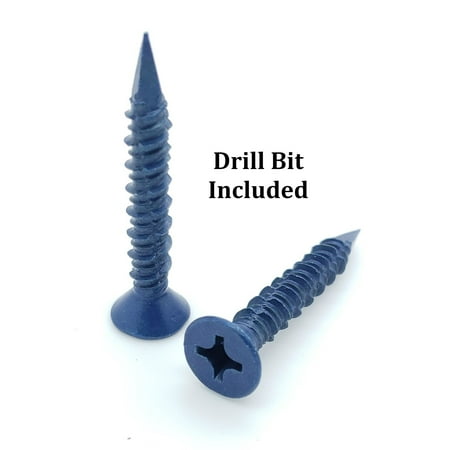 

100 Qty 1/4 x 1-3/4 Flat Head Phillips Diamond Tip Concrete Screws To Anchor Masonry Block & Brick (BCP493)