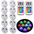 thumbnail image 1 of Mini luces LED sumergibles (paquete de 10) impermeables, RGB, multicolor, con control remoto para acuario, jacuzzi, estanque, piscina, base, jarrón y jardín., 1 of 4