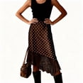 thumbnail image 3 of Women Lace Trim Satin Long Skirt Silk Lace Skirt Elegant Flowy A Line Midi Underskirt Brown Print M, 3 of 7