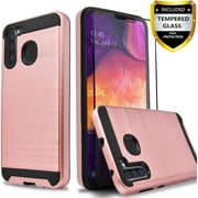Samsung Galaxy A11 Phone Case, 2-Piece Style Hybrid Shockproof Hard Case Cover with [Temerped Glass Screen Protector] (Rose Gold)