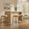 thumbnail image 6 of Morden Fort Hand-Hammered Metal Backless Counter Height Bar Stools Set of 2, Upholstered Cushion Bar Chairs, Compact Stools Set for Kitchen Island, Adjustable Footrests, Gold, 6 of 9