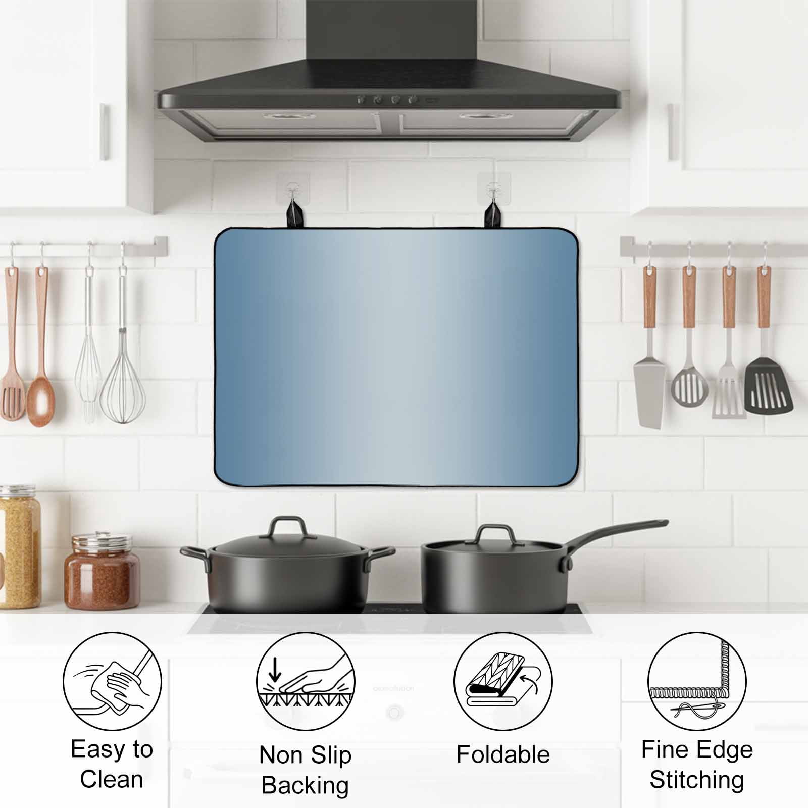 Blue Ombre Stove Top Cover for Electric Stove, Heat-proof & Non Slip Glass Top Stove Cover Protector, Modern Gradient Abstract Art Kitchen Flat Cooktop Rubber Mat 31x24 Inches