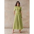 thumbnail image 3 of Elegant Green Eyelet Lace Short Sleeve A-Line Maxi Dress, 3 of 7