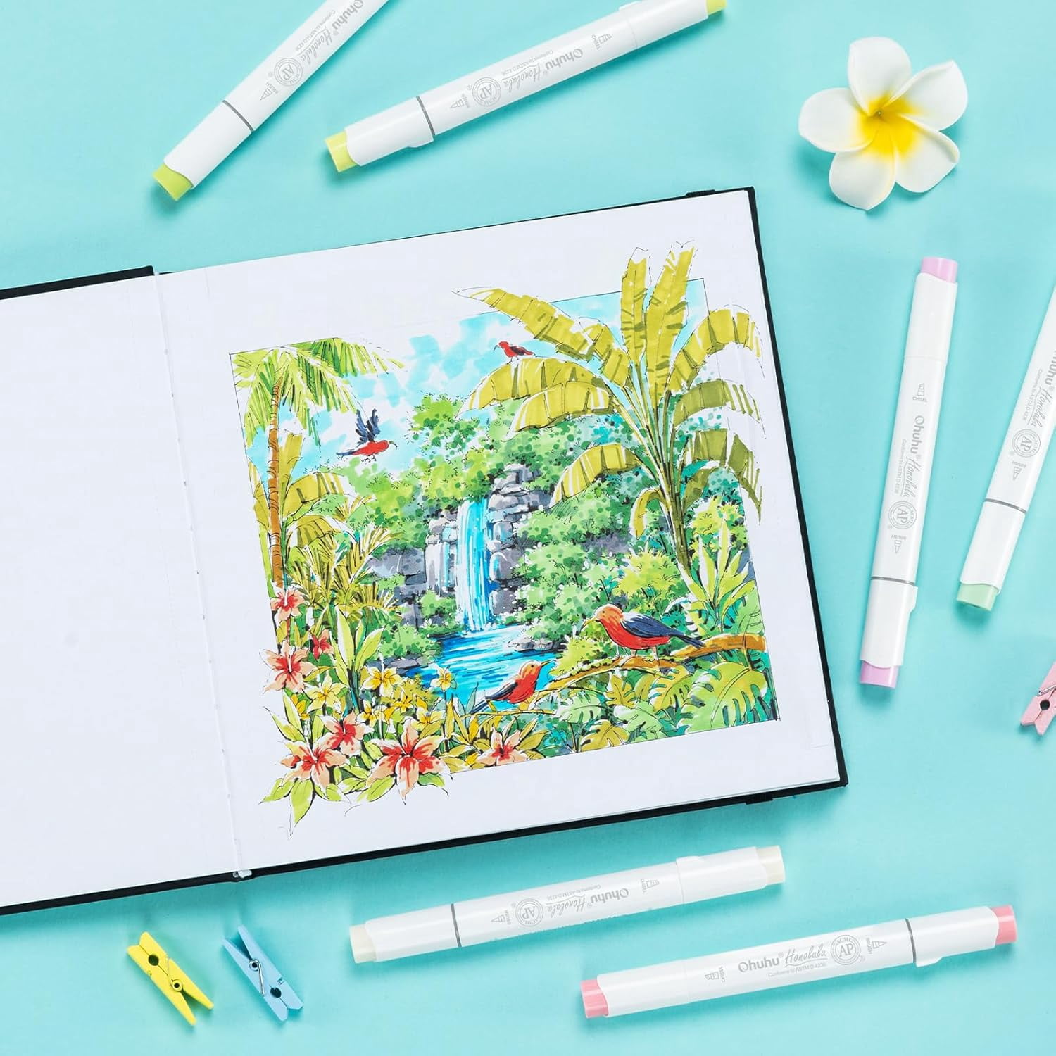 Ohuhu Double-Sided Marker Pad, 8.3"x8.3",60 Sheets/120 Pages, 90 lb/150 GSM Smooth Paper, Hardcover Sketchbook for Alcohol Markers & Paints