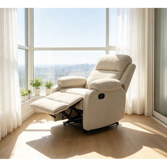 Manual Recliner Chair, Chenille Fabric Reclining Sofa Chair, Adjustable 110°-170° Lounge Chair, 400LB Capacity Single Recliner for Living Room Bedroom Small Spaces,Ancient White