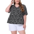 thumbnail image 2 of Women's Plus Size Tops for Women V Neck Floral Print Ruffle Short Sleeve Tiered Babydoll Blouses Black 1X, 2 of 6