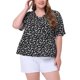 thumbnail image 2 of Women's Plus Size Tops for Women V Neck Floral Print Ruffle Short Sleeve Tiered Babydoll Blouses Black 1X, 2 of 6