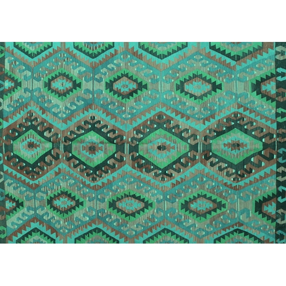 Ahgly Company Indoor Rectangle Southwestern Turquoise Blue Country Area Rugs, 7' x 10'