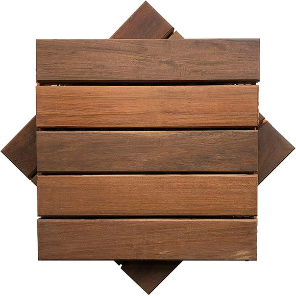 Jinsinto Wood Plastic Interlocking Flooring Tiles, Waterproof Non-Slip Straight Pattern Interlocking Decking Tiles for Patio Porch Backyard 1pcs