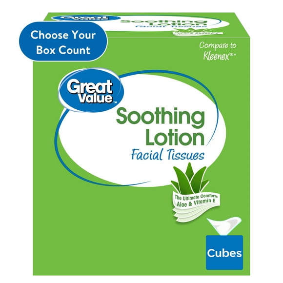 Great Value Soothing Lotion 3-Ply Cube Box Facial Tissues (75 Total Tissues)